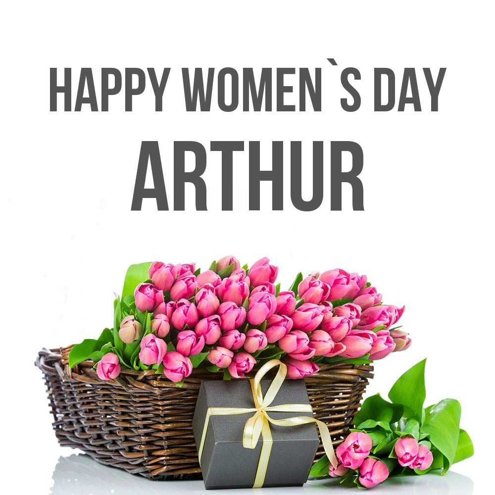 Greetings card с именем, Arthur happy women`s day цветы Greetings with text for free download 